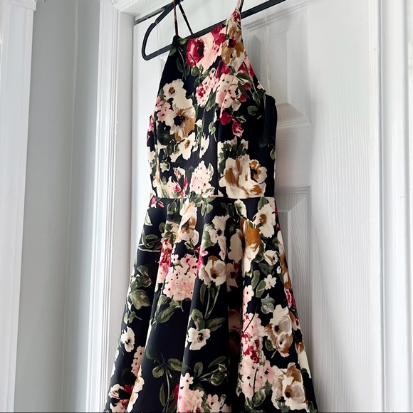 Black, Red and Cream Floral Halter A-Line Dress - Picture 15 of 15